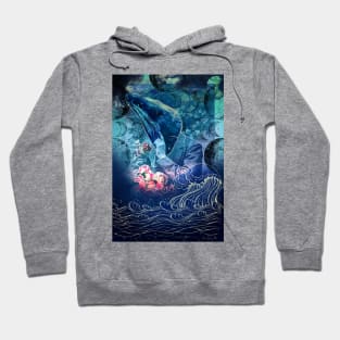 Leonard the Whale Victorian Old Fashioned Astrological Zodiac Gentleman Crescent Moon Hoodie